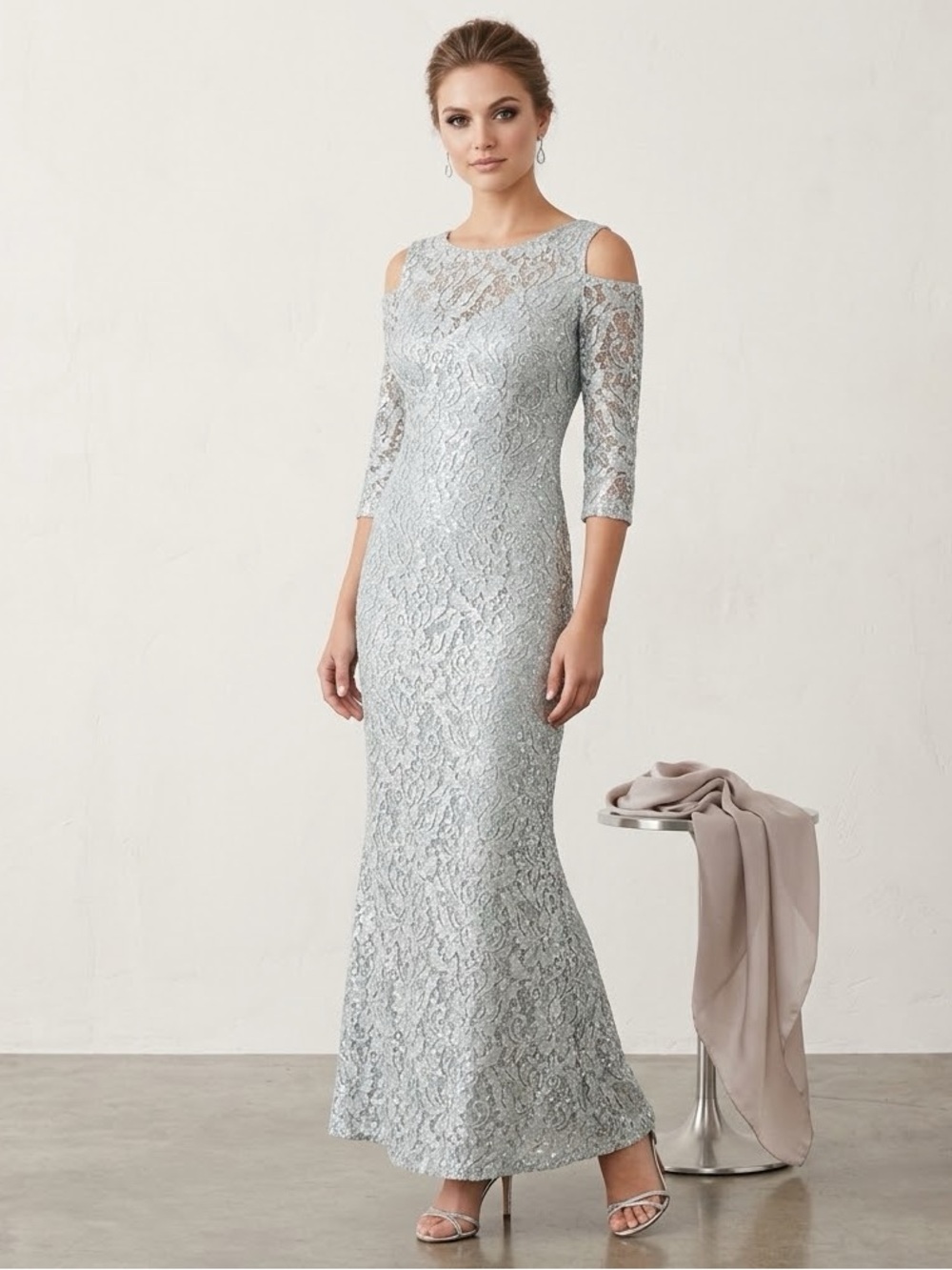 Marina Cold Shoulder Sequin Prom Dress Formal Gown Size 4